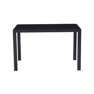 Rectangular Dining Table Simple Black Metal Tempered Glass Kitchen ...