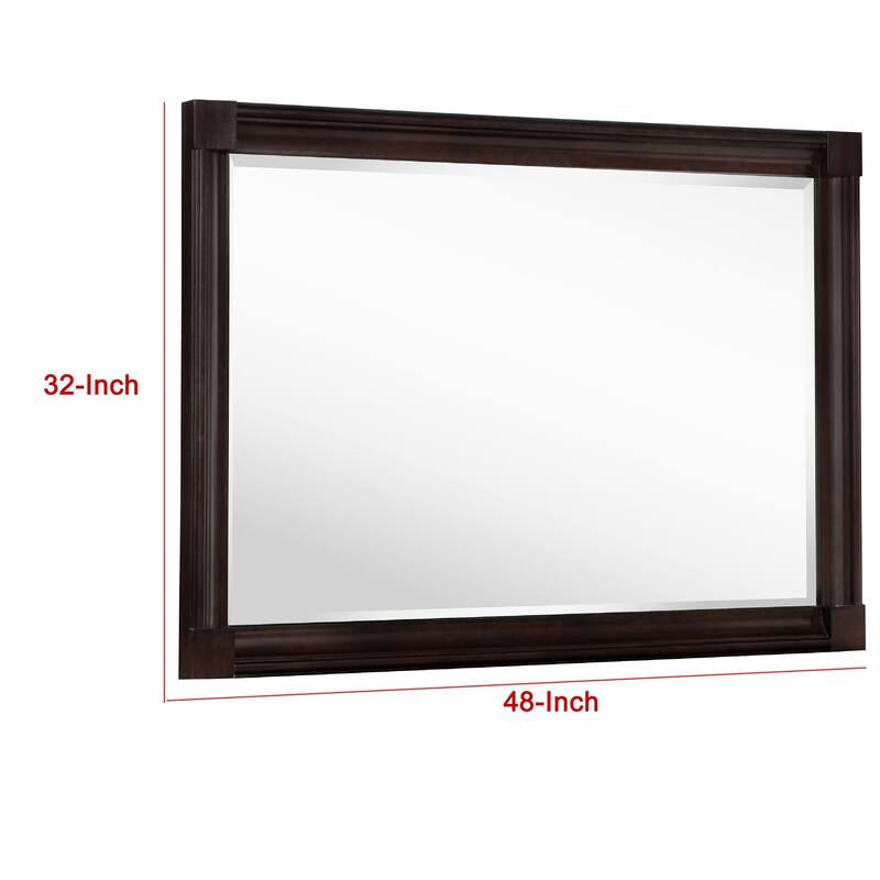 Meon Dresser Mirror, Dark Oak Brown Wood Frame, Rectangular 32 Inch - Dark Oak Brown