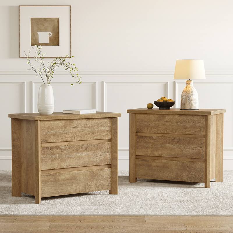 Oversized 3-Drawer Wood Nightstand, Large Storage Night Stand for Bedroom
