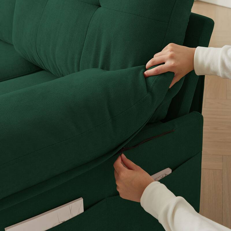 84.45" Wide Sectional Sofa with Ottoman & Side Storage Bags