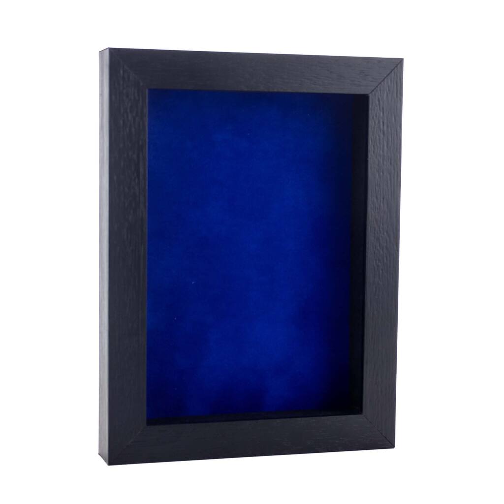 18x22 Shadow Box Frame Textured Black Wood | With a 3/4" Usable Display Depth | Includes a Royal Blue Real Suede Texture