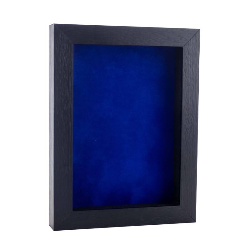 6x8 Shadow Box Frame Textured Black Wood | With a 3/4" Usable Display Depth | Includes a Royal Blue Real Suede Texture Acid-Free - Holds 6x8 Photo
