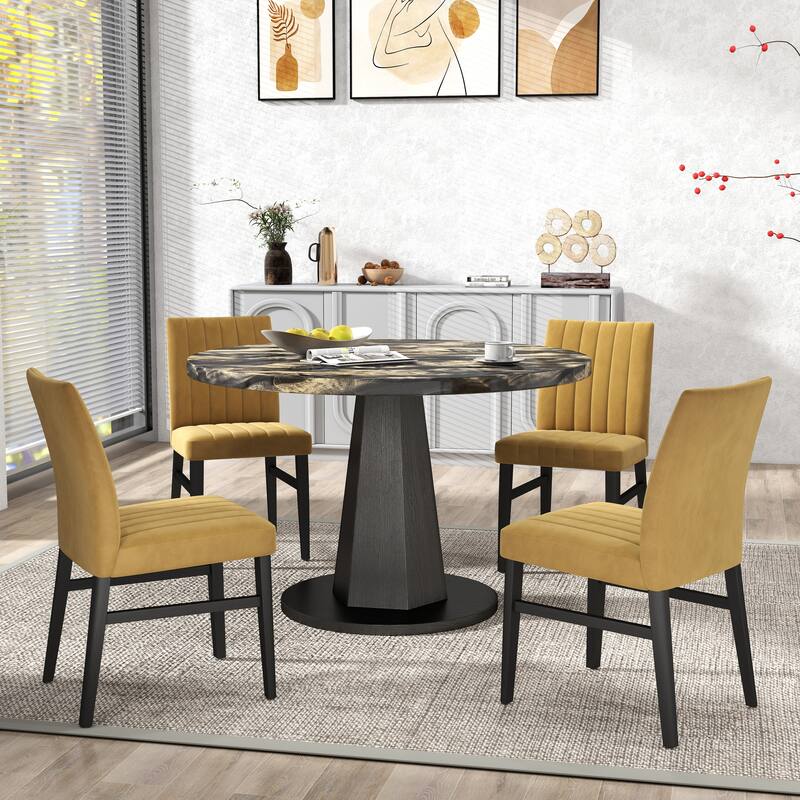 Roundhill Furniture Cavira 5-Piece Round Modern Dining Set