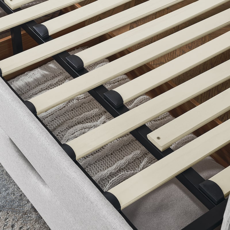 Roomfitters Twin Upholstered Daybed with Trundle, Underbed Storage and Flat Arms with Side Pocket, Extendable Design