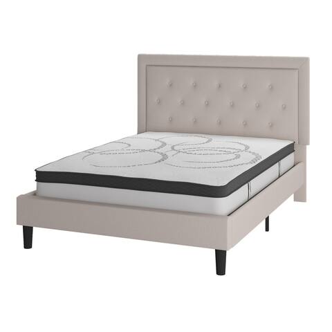 Roxbury Queen Size Platform Bed Spring Mattress - Beige