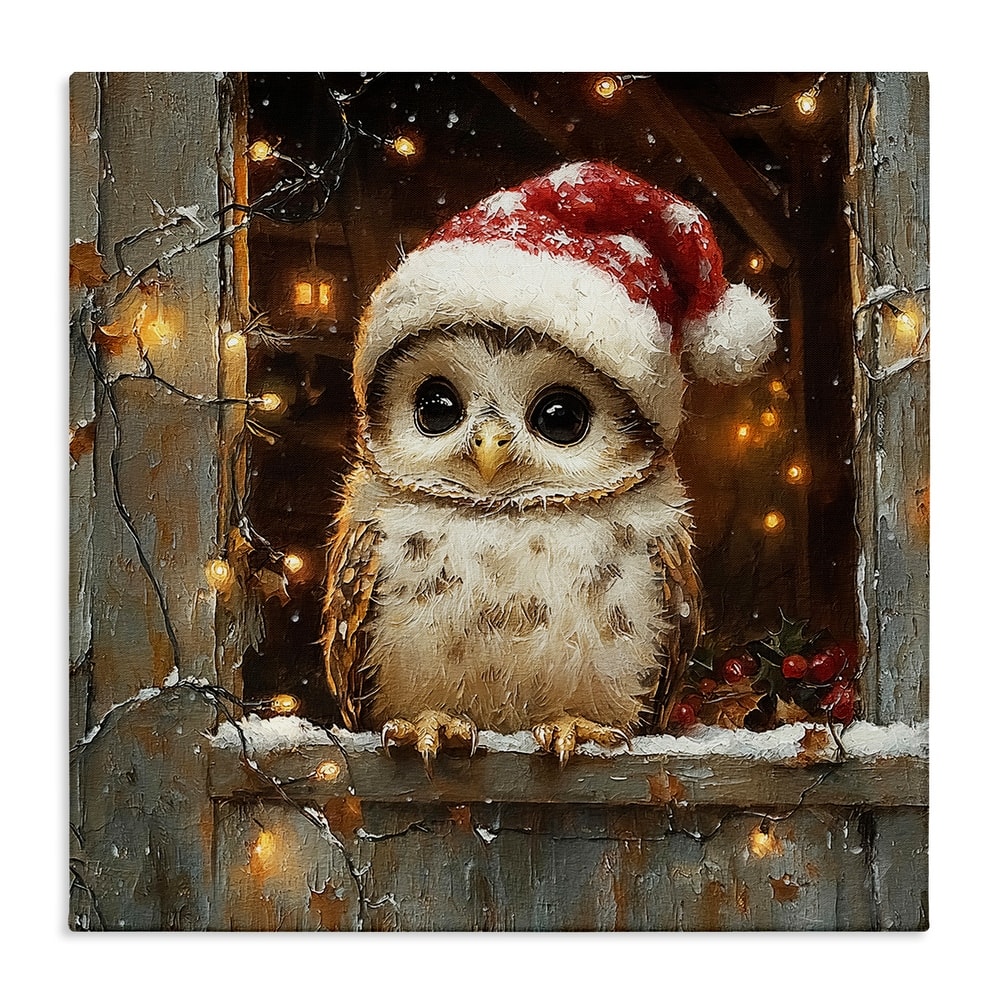 Stupell Festive Owl with Holiday Lights Canvas Wall Art Design By Riley B