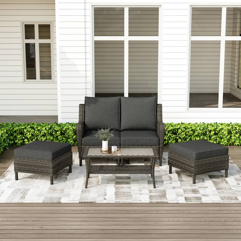 Outdoor Patio Rattan Sectional Sofa Set With Ottoman