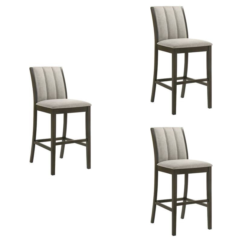 Nolan 26 in. Dark Roast Counter Height Rubberwood Barstool with Grey Fabric Seat - Set of 2
