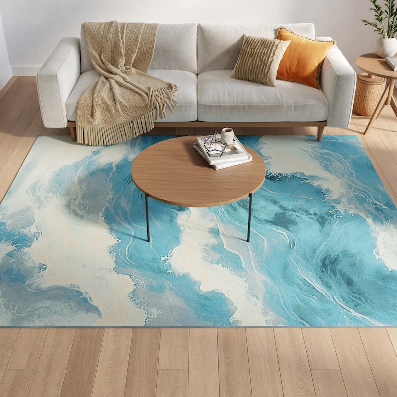Nourison Color Splash Indoor/Outdoor Blue Abstract Area Rug