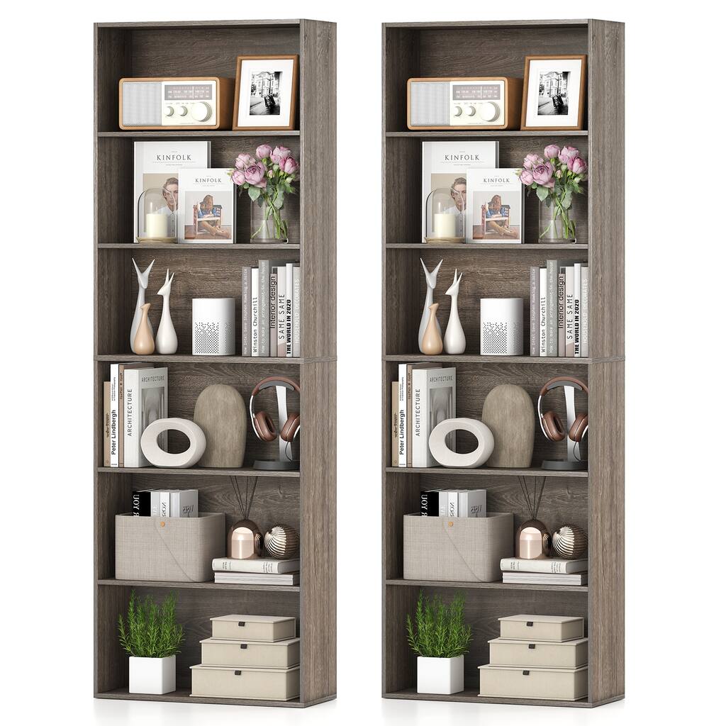 Gymax 2PCS 6-Tier Bookshelf w/Open Shelves Anti-Tipping Kits for