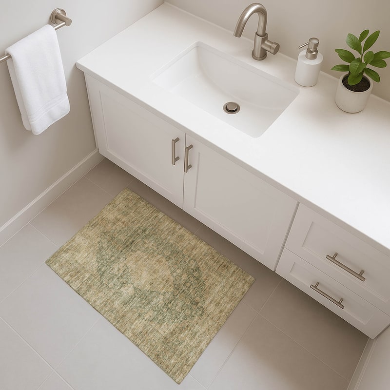 Premium Washable Super Soft Vintage Traditional Mayfield Rug - Aloe - 1'8" x 2'6"