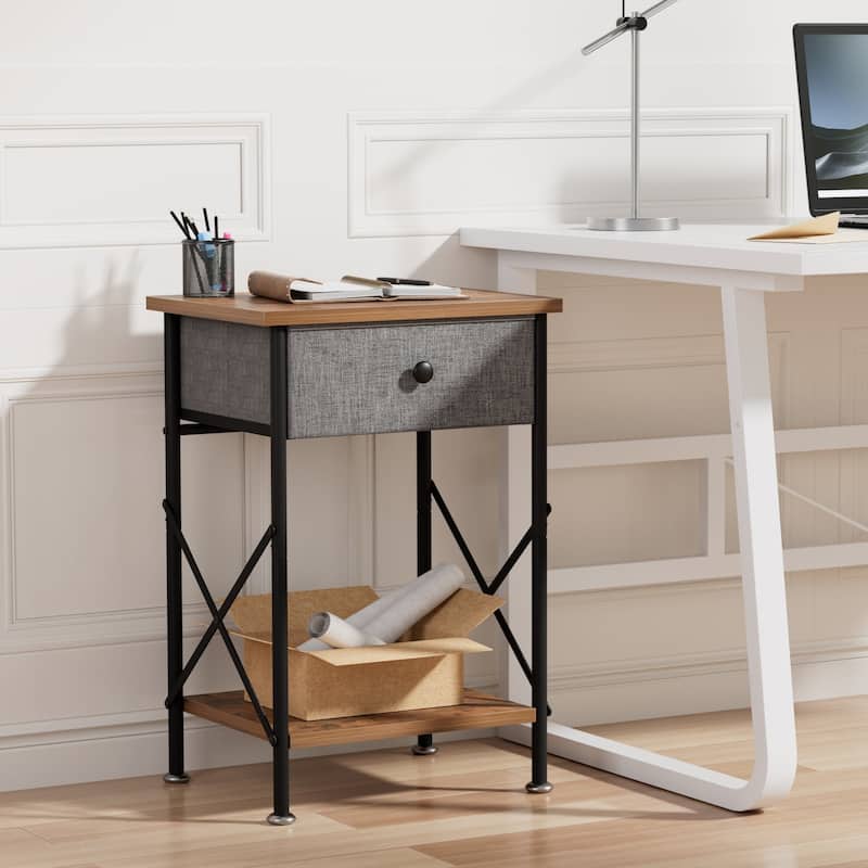 Javlergo X-Frame Nightstand with Removable Fabric Drawer 1 or 2-Pack Options Small Space Nightstand with Open Shelf for Bedroom - Brown - 1-drawer