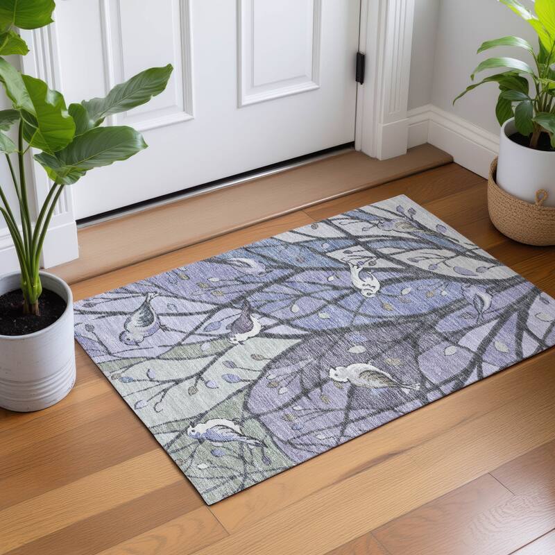Machine Washable Indoor/ Outdoor Bird Mosaic Chantille Rug