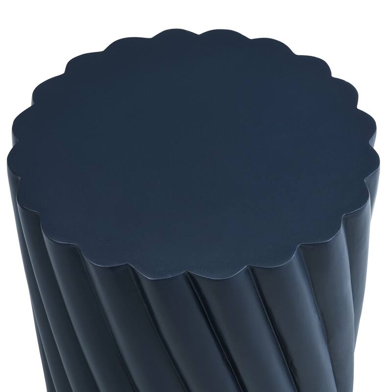 Christopher Knight Home - Modern 16.02" Diameter, 18.31" H Navy Blue All-Weather Patio Outdoor Fluted MGO Accent Table / Stool