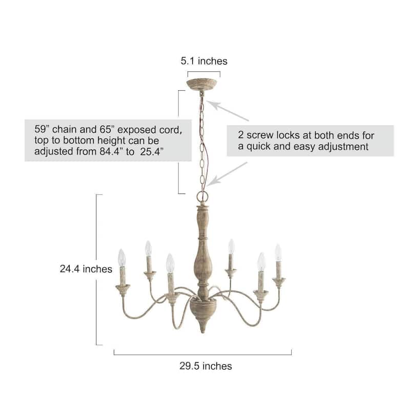 Farmhouse 6-Light Wood French Country Chandelier for Dining Bedroom