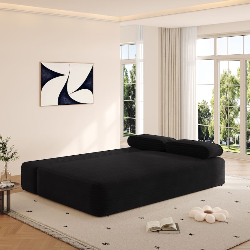 78.7-Inch Convertible Sofa Bed, 2-in-1 Frameless 3-Seater Couch with Plush Corduroy Fabric for Small Spaces