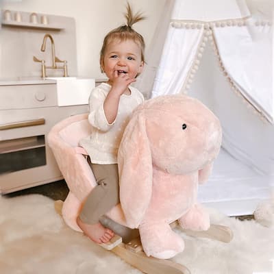 Pink Bunny Rabbit Rocking Horse for Toddlers Plush Seat with Sound Effects Safe and Sturdy for Ages 18 to 36 Months