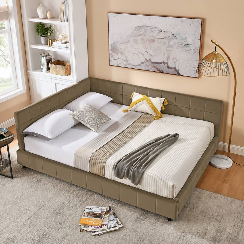 L-shaped Velvet Upholstered Daybed Tufted Sofa Bed with Soft Backrest Armrests - and Optional Corner Storage Day Bed