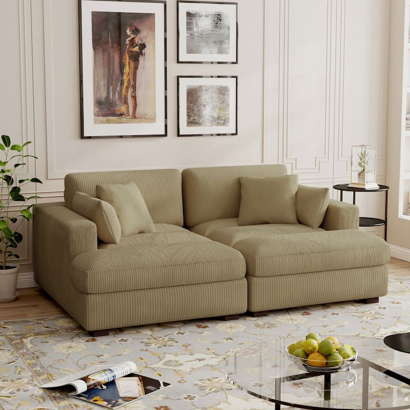Modern Corduroy Modular Sectional Sofa Chaise Couch Bed - Camel&2 Pillows - Symmetrical