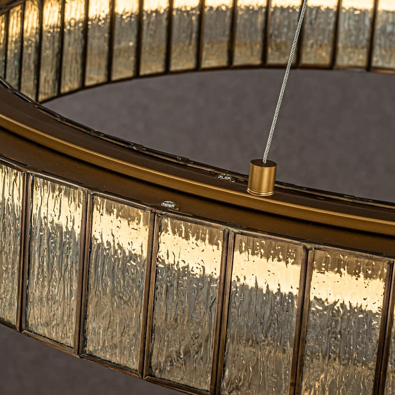 CraftHome 34'' Modern Halo Round Textured Glass Integrated Led Chandelier Brass Empire Led Ceiling Light For Dining Room - W34''