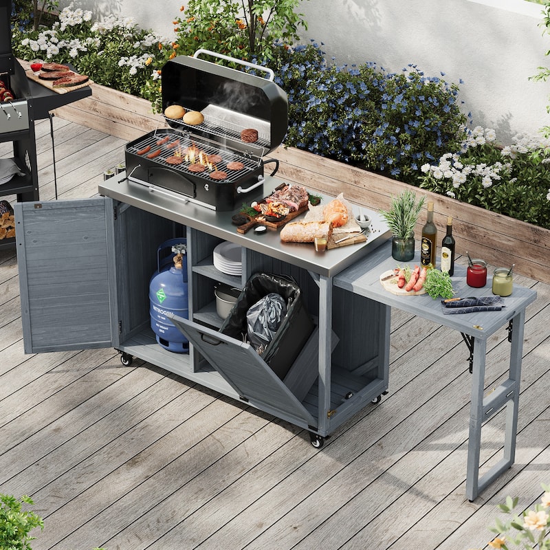 78.3" Outdoor Kitchen Island with Foldable Grill Table