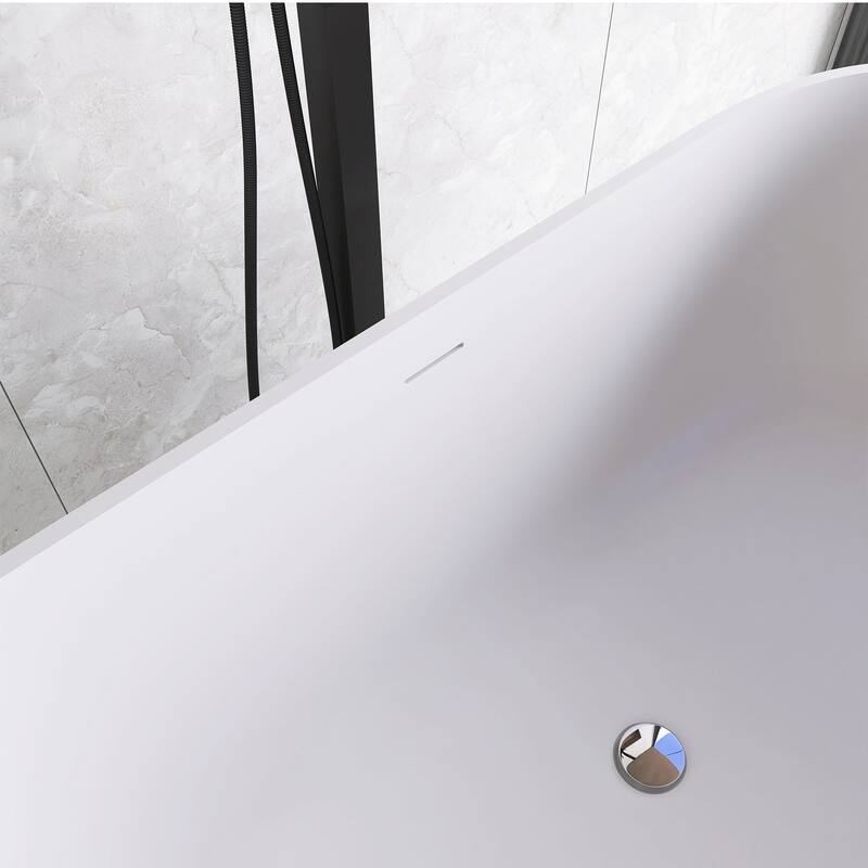 60"/69" Solid Surface Freestanding Bathtub in Matte White with Drain