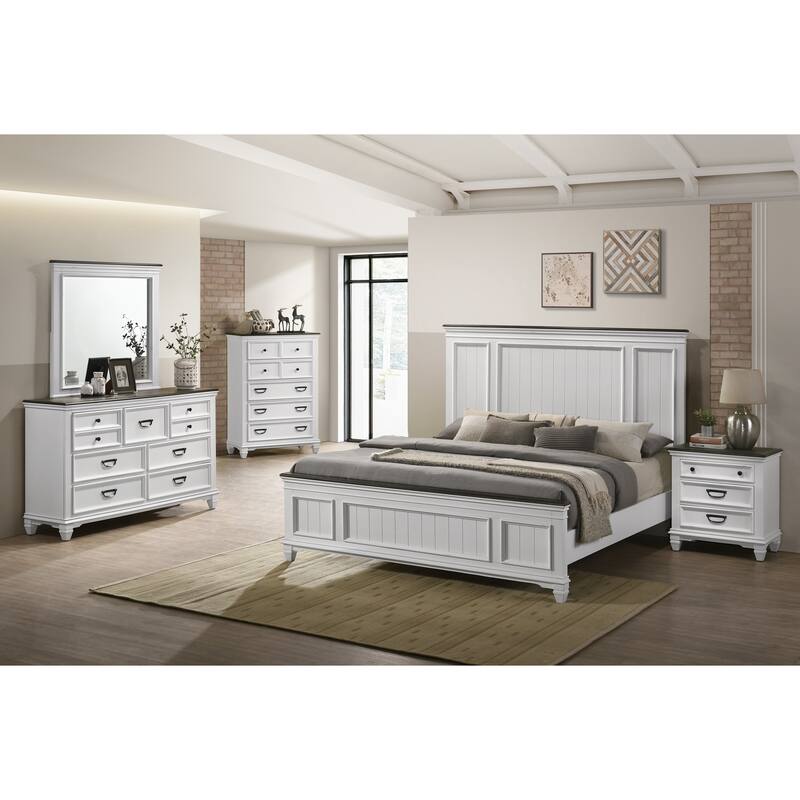 Clelane Wood Bedroom 5 piece Set with Shiplap Panel King Bed, Dresser, Mirror, Nightstand, and Chest