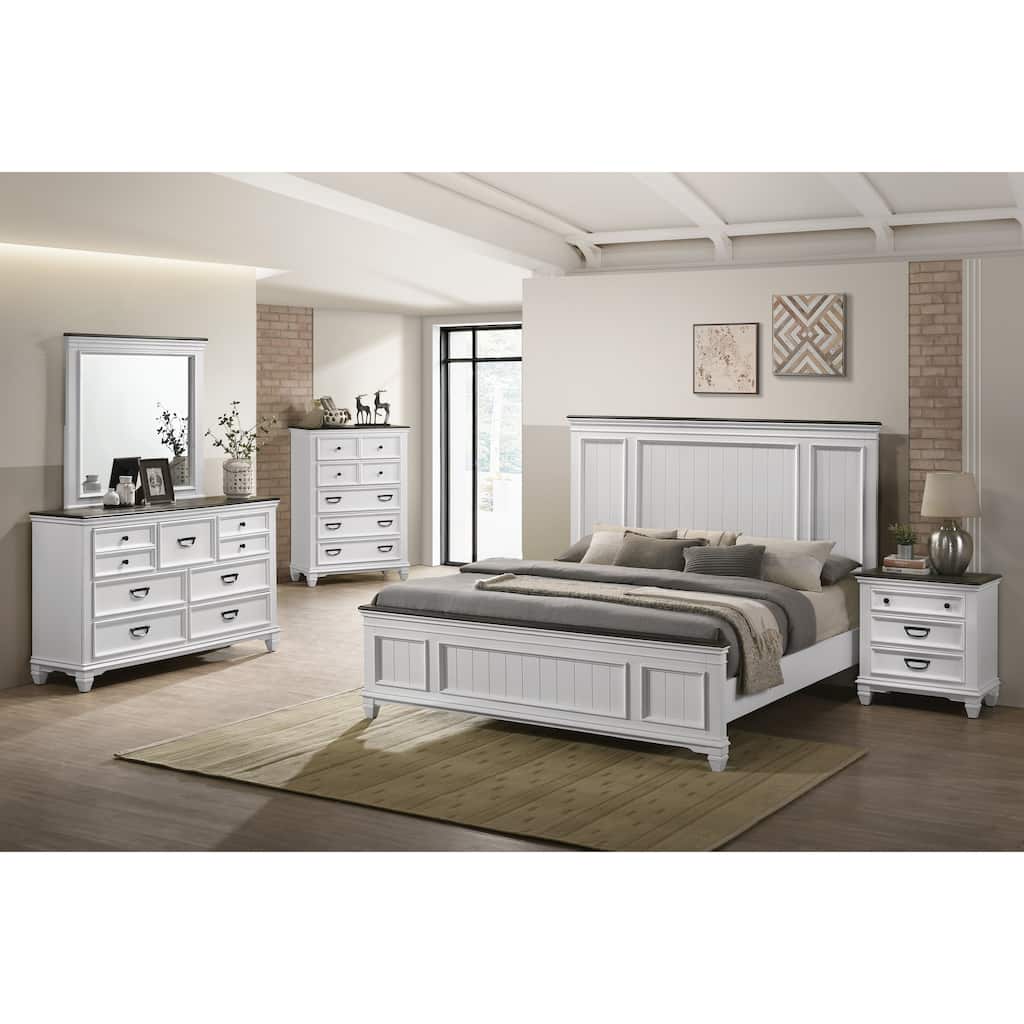 Clelane Wood Bedroom 5 piece Set with Shiplap Panel King Bed, Dresser, Mirror, Nightstand, and Chest