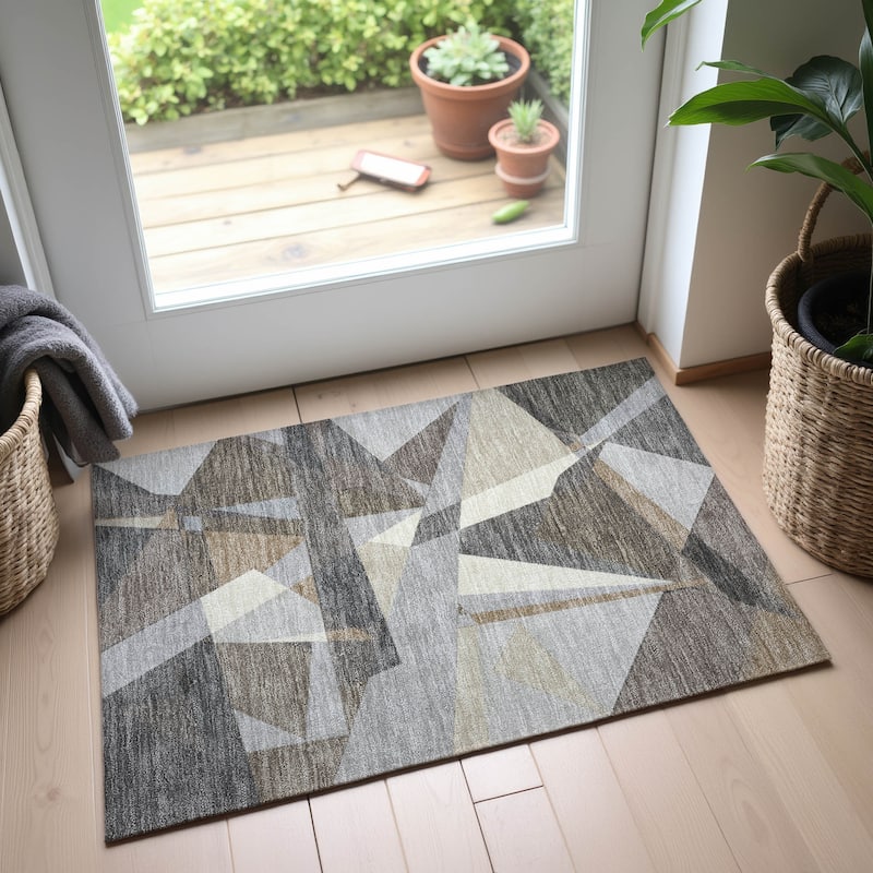 Premium Washable Super Soft Abstract Mosaic Mayfield Rug - Taupe - 1'8" x 2'6"