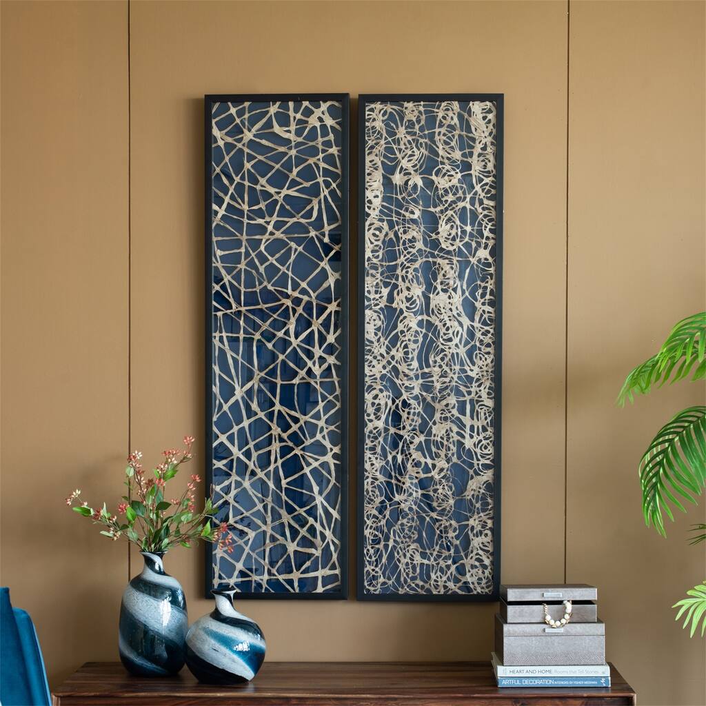 Set of 2 Rectangular Shaped Rice Paper Shadow Box Decor Wall Art