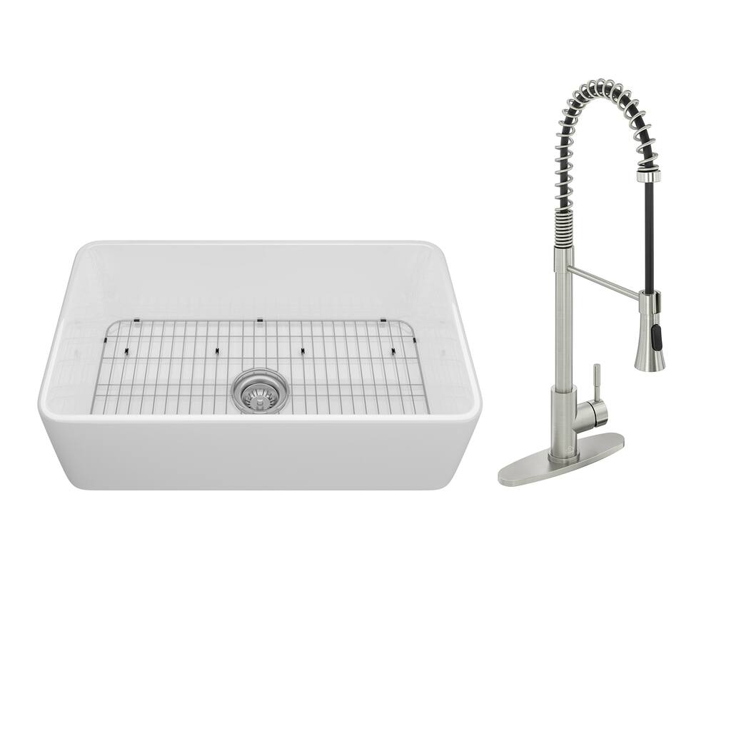 Kitchen Sinks and Faucet Combo Fireclay 30 inch Farmhouse Apron Kitchen ...