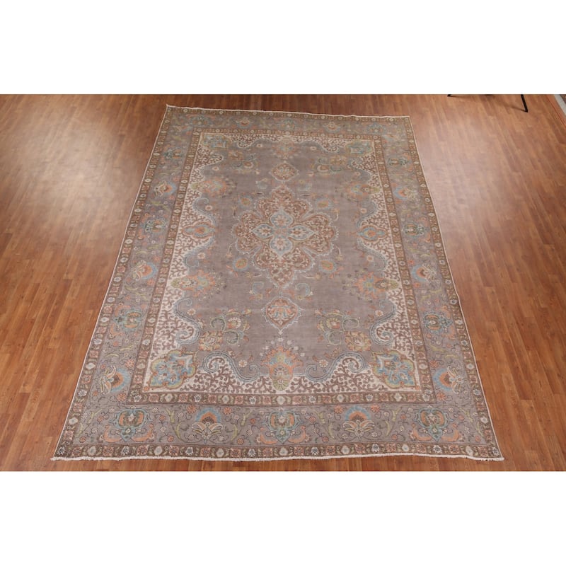 Tabriz Vintage Persian Rug Hand-Knotted Traditional Wool Carpet - 9'6" x 12'11"