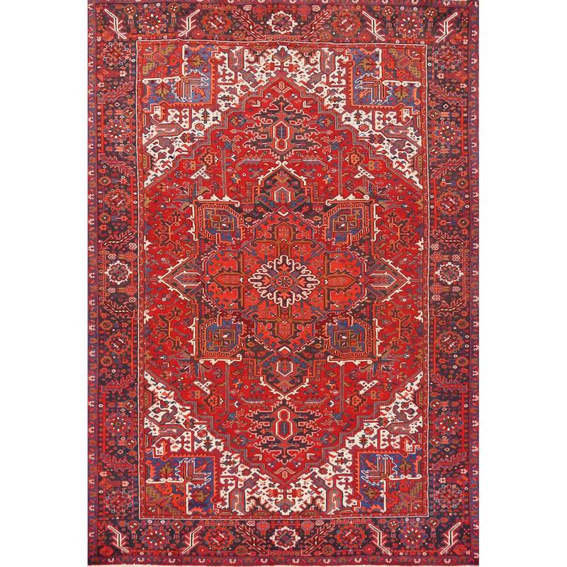Hand Knotted Oriental 100% Wool Carpet Traditional Medallion Red Heriz Area Rug - 11' 0'' X 7' 9''