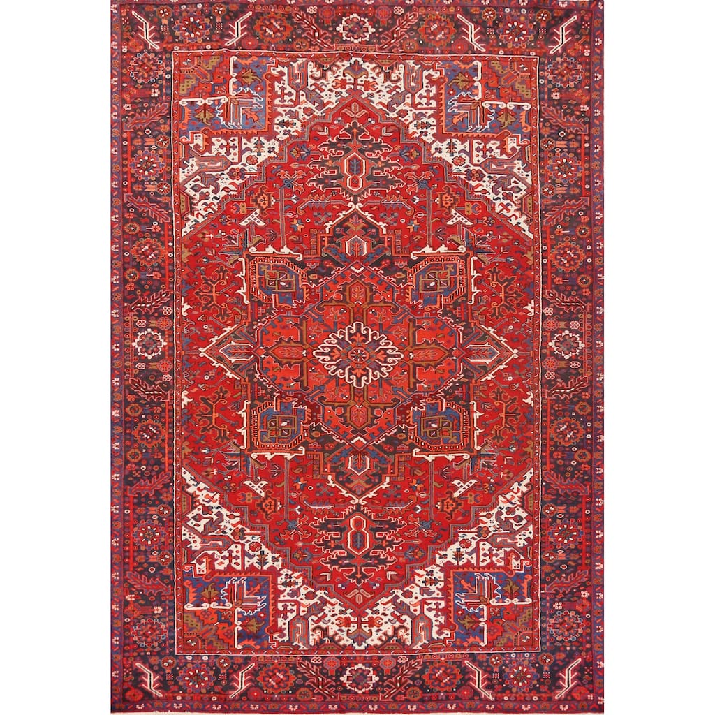 Hand Knotted Oriental 100% Wool Carpet Traditional Medallion Red Heriz Area Rug - 11' 0'' X 7' 9''