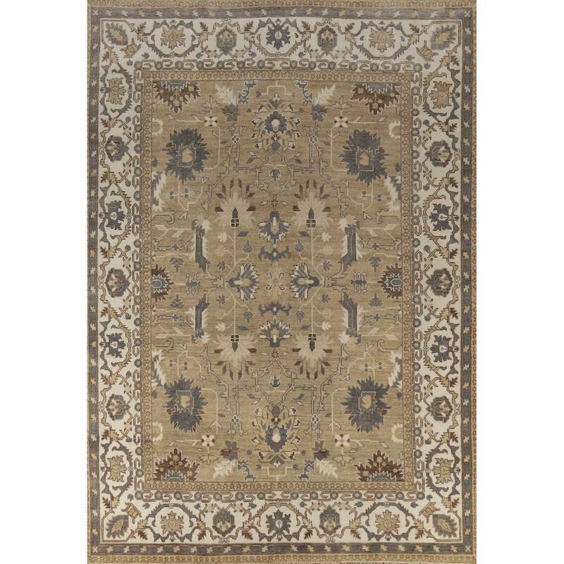 Earth Tone Oushak Style Area Rug Hand-Knotted Transitional Wool Carpet - 9'0" x 11'10"