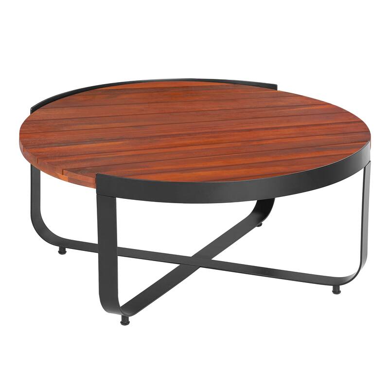 Isaac Acacia Wood Coffee Table - Modern Industrial Design with Powder-Coated Metal Frame