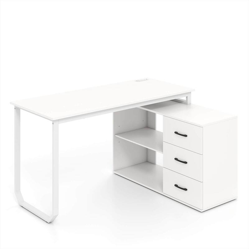 Costway L-Shaped Desk with Power Outlet 55" Reversible Computer Desk