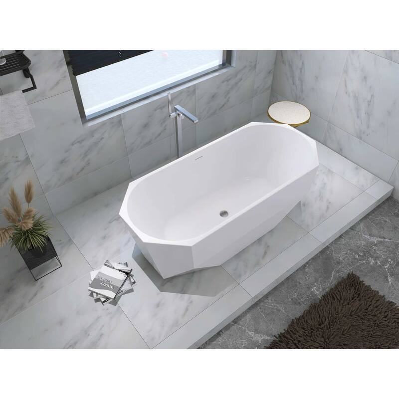 Edward Soaking Diamond Style Bathtub in Glossy White