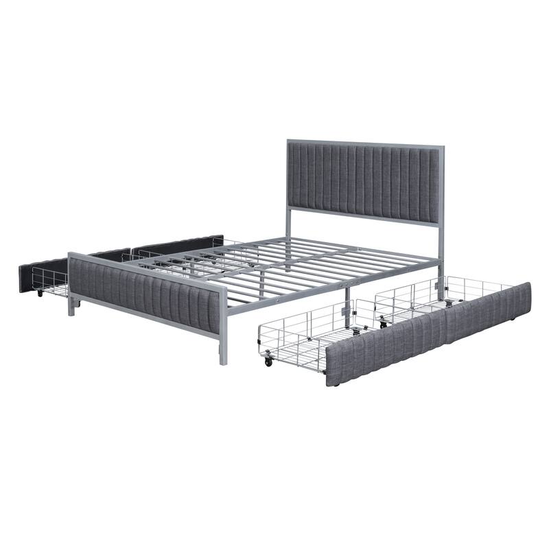 Superior Quality Metal Platform Bed Frame with 4 Drawers Storage Bed