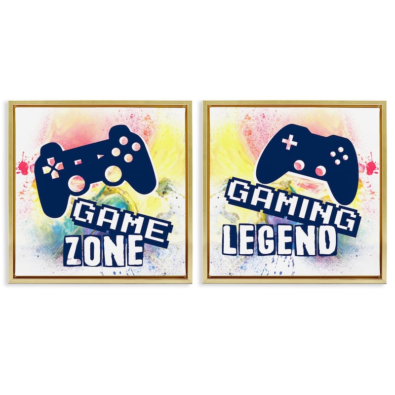 Stupell Retro Splatter Game Phrases Framed Floater Canvas Wall Art Design By Marcus Prime (Set of 2) - 18 x 18 - Gold