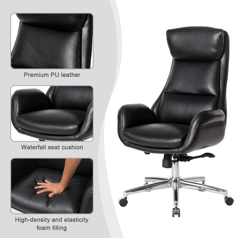 Glitzhome 48-inch Mid-century Adjustable Swivel Faux Leather Office Chair