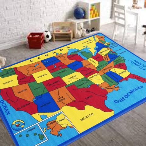 USA Map Rug Kids/Boys/Girls/Children/Toddler Educational Play mat for School Non-Slip