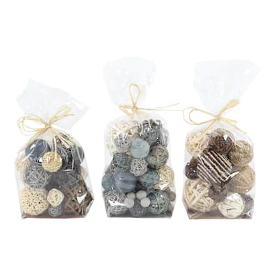 Dried Plant Handmade Orbs & Vase Filler with Varying Designs - Set of 3 Gray - Roche River Decor
