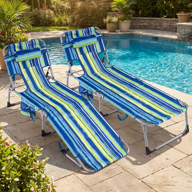 Gymax 2PCS Tanning ChairPortable Chaise Lounge Chair w/4-Position
