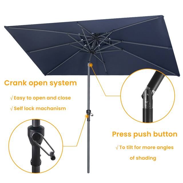 VredHom 9 x 5 Ft Outdoor Rectangular Market Umbrella with Double Top