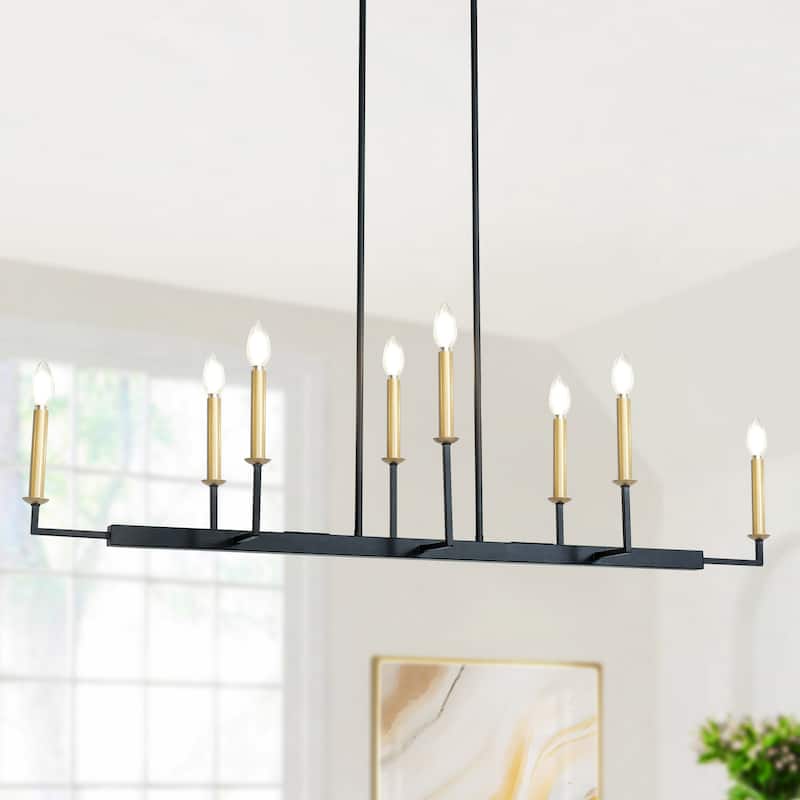 Modern Transitional 8-Light 48-inch Metal Island Chandelier Bare Bulb Dining Room Pendant - 48.4"W x 11.8"D x 19.5"-69.5"H