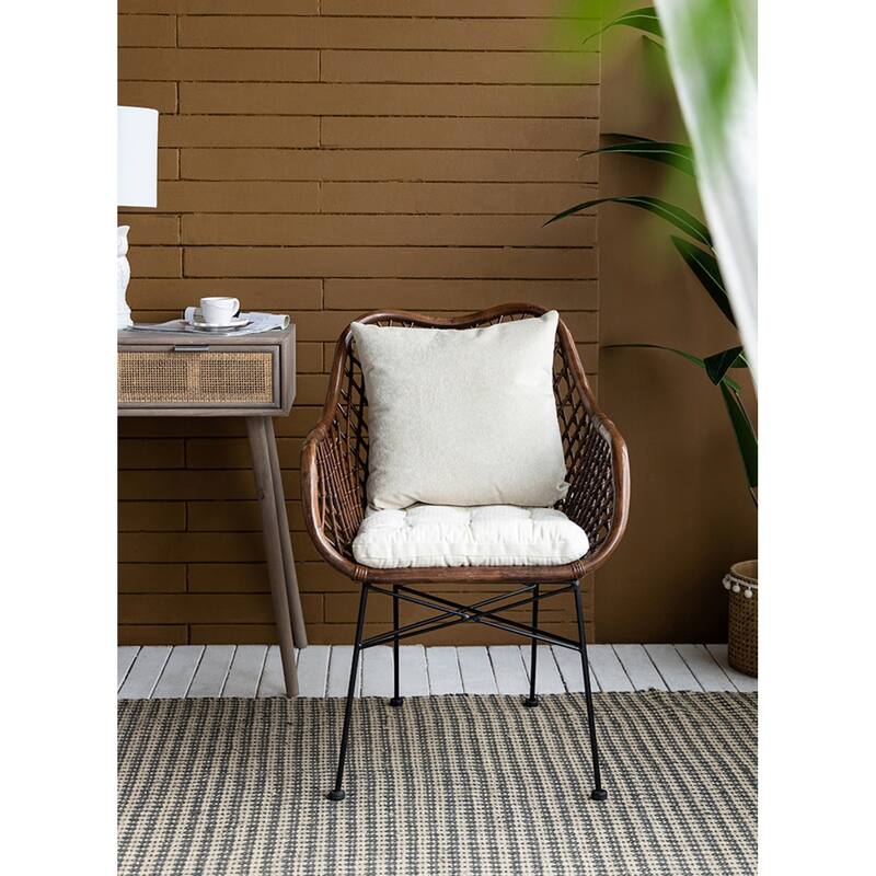 Rattan Framed Chair with Cushion - 35.5" - Brown