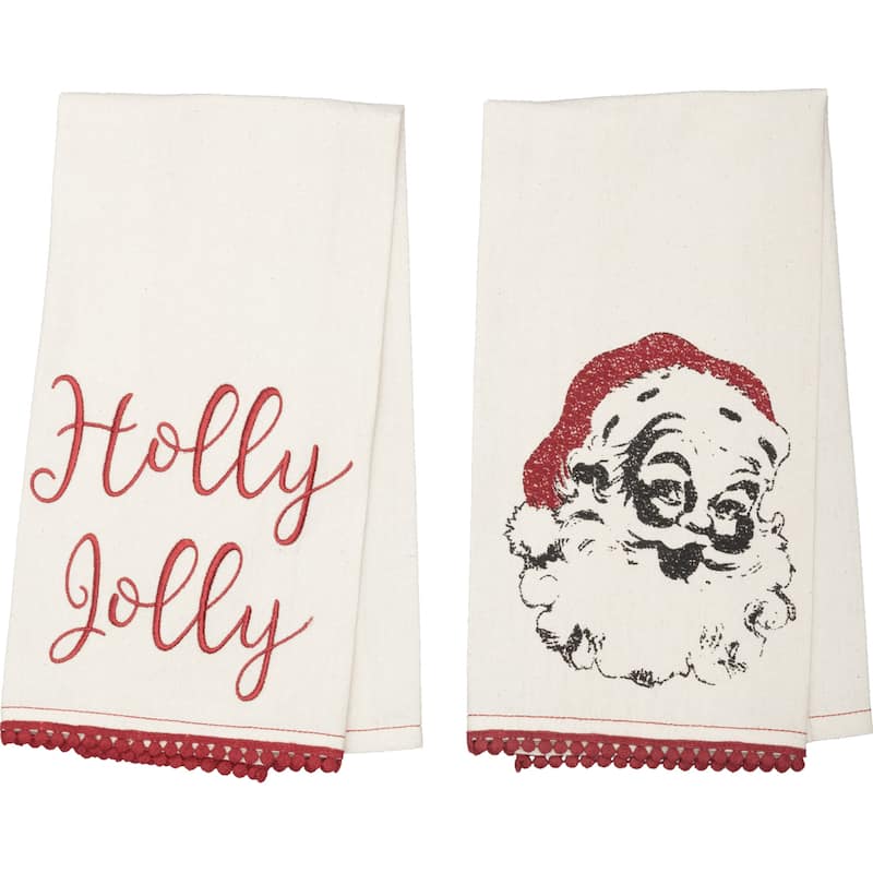Chenille Christmas Holly Jolly Bleached White Muslin Tea Towel Set of 2 19x28 - Tea Towel 28x19