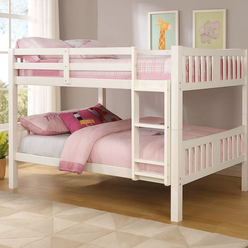 Nedy Full over Full Bunk Bed with Attached Ladder, White Solid Wood