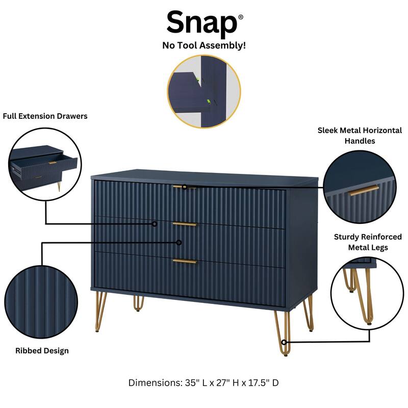 Manhattan Comfort 2-Piece Dumbo Modern Standard 3-Drawer Dresse 2.0 Nightstand Set